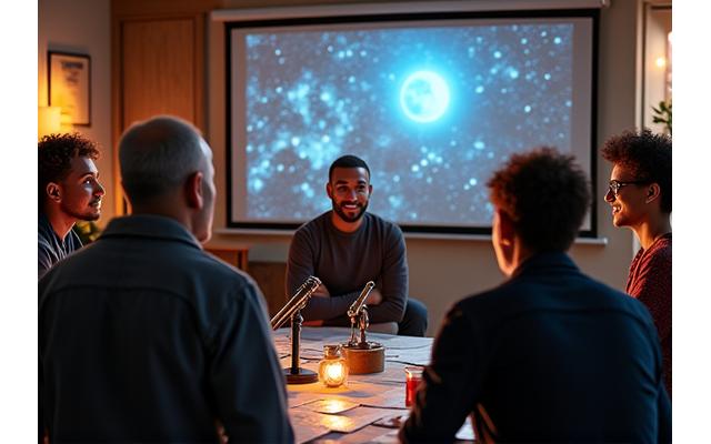 Group of people learning about astronomy